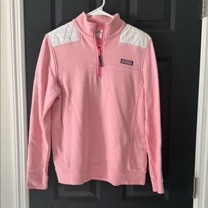Vineyard Vines Pink Quarter-Zip with White Lace Detail